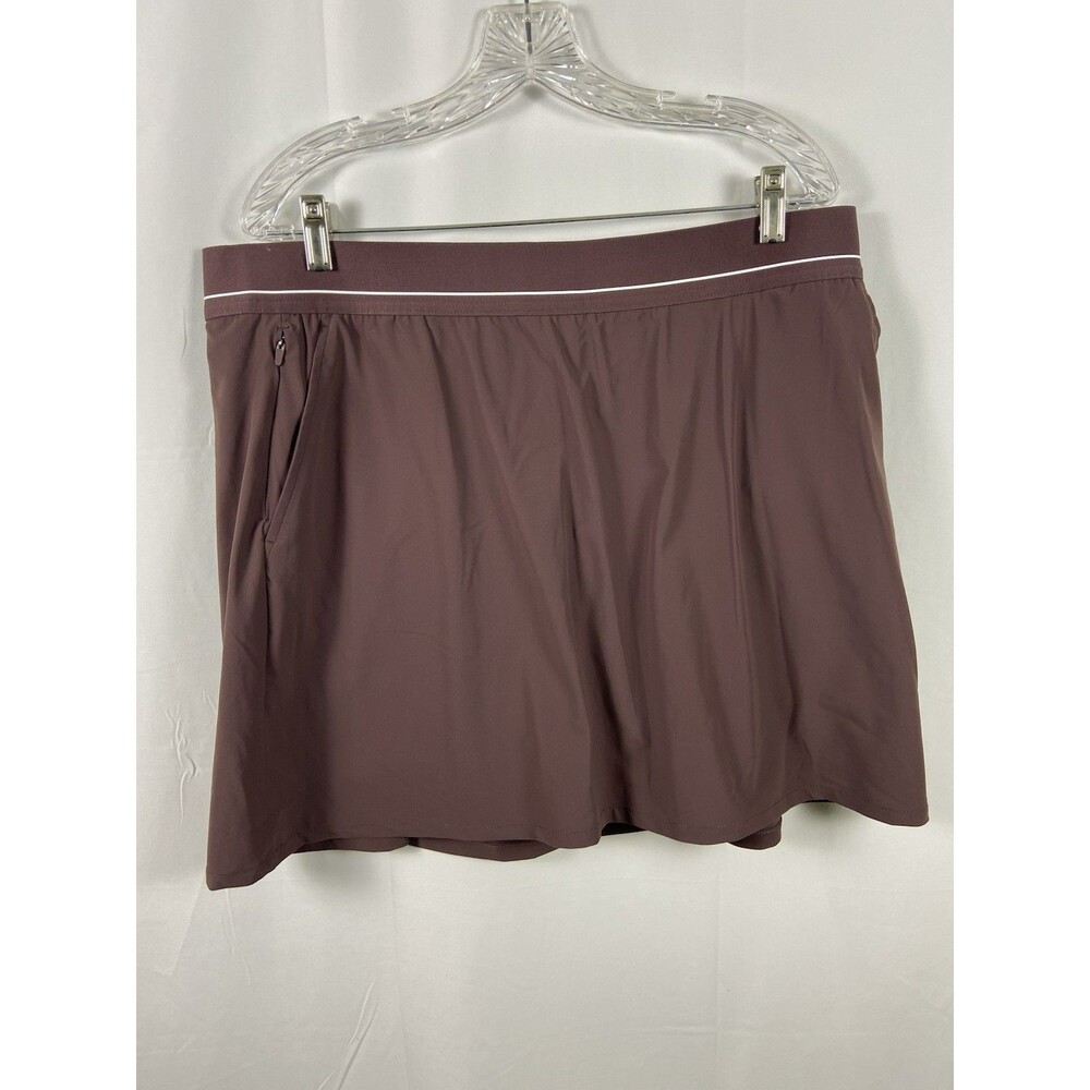 Women’s Brown Resort Skort Sz XL 2 Slash Pockets 2 Zip Pockets Pull On Stretch